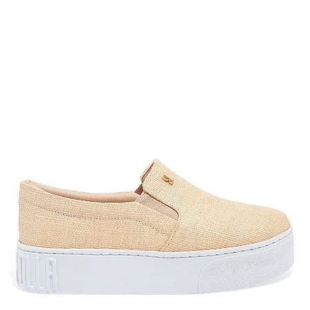 Tênis Slip On Palha Bege Sola Alta