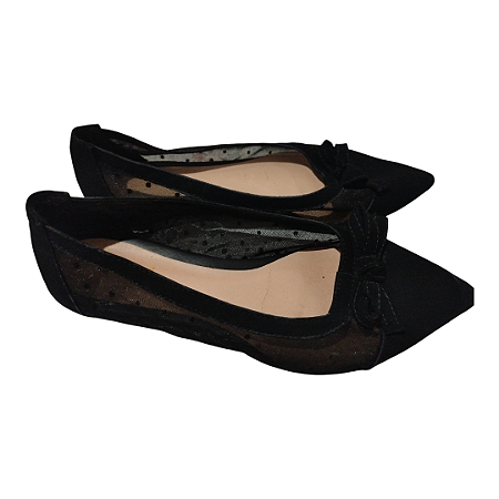 Sapatilha Feminina Preta com Transparência e Laço-Tamanho 36