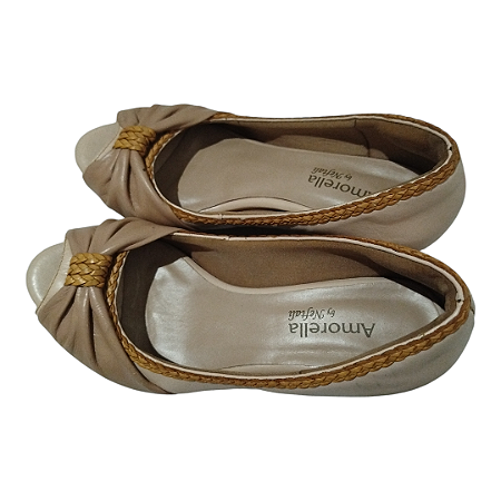 Peep Toe Amorella Bege Tamanho 36 Detalhe Trançado