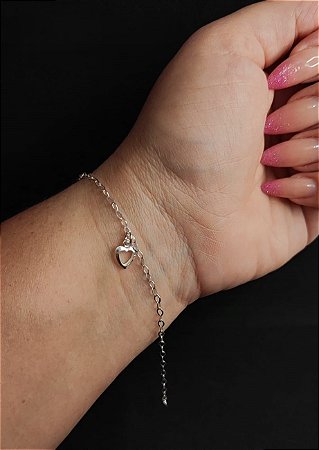 Pulseira coração vazado em prata original 925