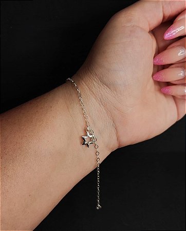 Pulseira estrela vazada em prata original 925