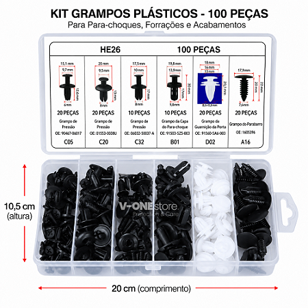 KIT 100 GRAMPOS DE FIXAÇÃO AUTOMOTIVO