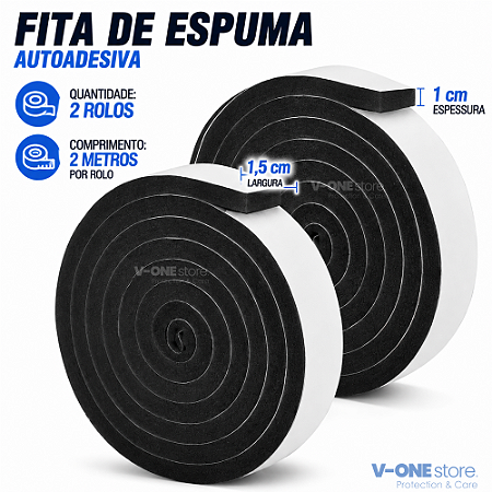 FITA DE ESPUMA AUTOADESIVA 1,5CM (PCT COM 2 ROLOS DE 2M)