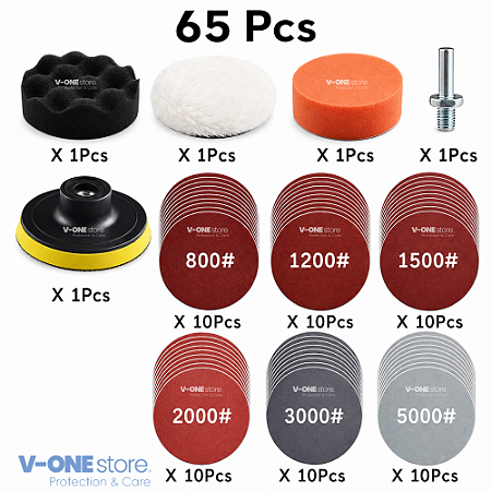 KIT COMPLETO PARA POLIMENTO DE FARÓIS (65 PEÇAS)