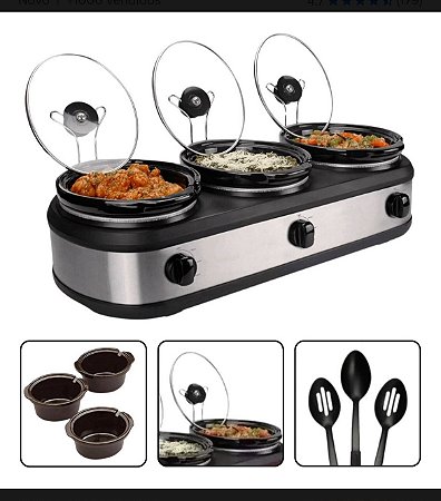 Rechaud Elétrico, Triplo Buffet Slow Cooker