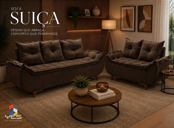 Conjunto Estofado Suíça 2 e 3 Lugares