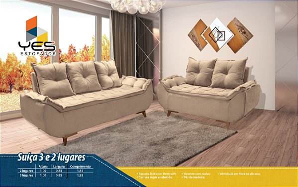 Conjunto Estofado Suíça 2 e 3 Lugares