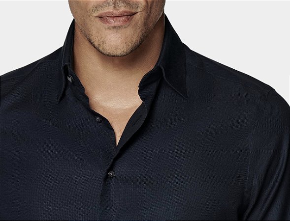 Camisa Social Masculino Azul Marinho Slim