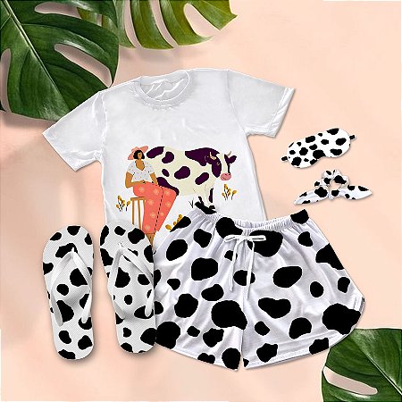 Kit Pijama Curto de Verão Cow Girl + Chinelo de dedo