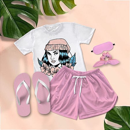 Kit Pijama Curto de Verão Girl  + Chinelo de dedo