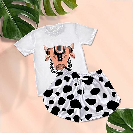 Kit Pijama Curto de Verão Vaca Cow Print