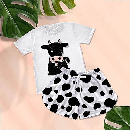 Kit Pijama Curto de Verão Vaca Cow Print