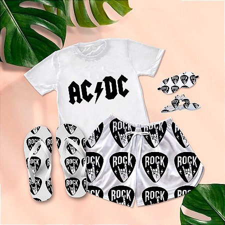 Kit Pijama Curto de Verão AC DC+ Chinelo de dedo
