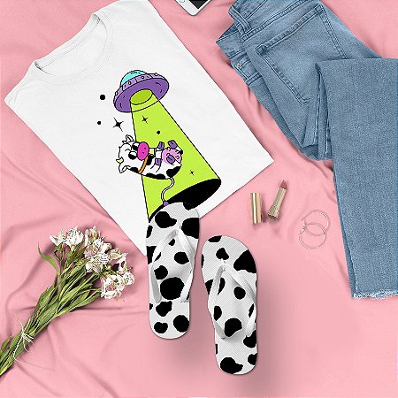 Combo Vaca T-shirt Branca + Chinelo de dedo