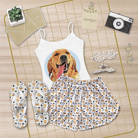 Kit Pijama Alcinha Curto de Verão Dog + Chinelo de dedo