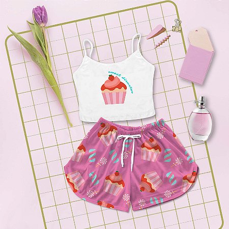 Kit Baby Doll Cropped Estampa Cookies