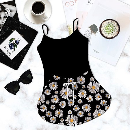 Baby Doll Feminino Preto Alcinha Margarida