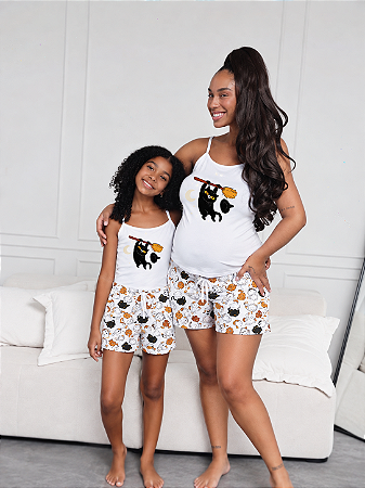 Pijama Feminino Tal Mãe Tal Filha Estampa Gatinho Colorido