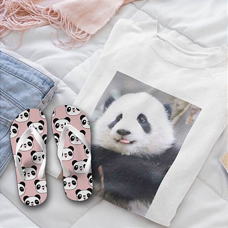 Combo Panda: Moletom Branco + Chinelo de dedo
