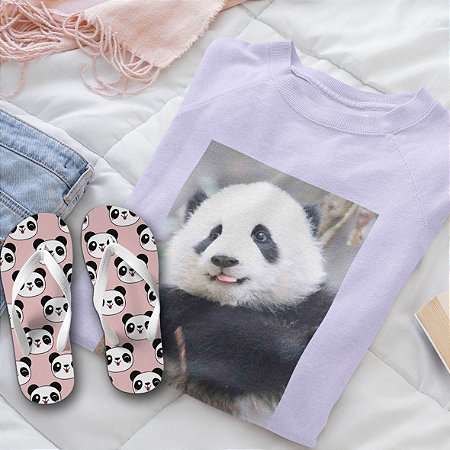 Combo Panda: Moletom Lilás + Chinelo de dedo