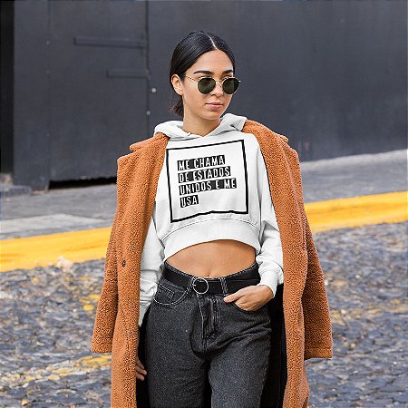 borg cropped moletom com capuz