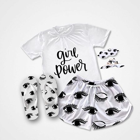 Kit Pijama Curto de Verão Girl Power +  Chinelo de dedo