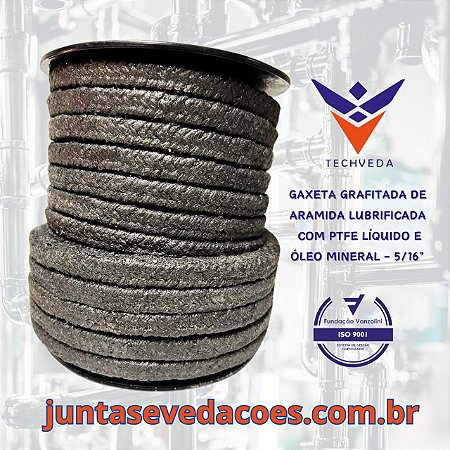 Gaxeta Grafitada entrelaçada de Aramida Lubrificada com PTFE Líquido e óleo mineral - 5/16"