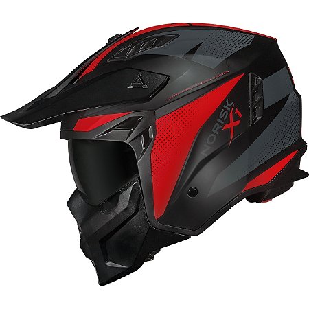 Capacete Norisk Darth 2 X1 - Preto/Vermelho Fosco (4 em 1) Tam: 58