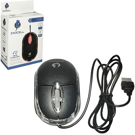 MOUSE OPTICO COM FIO USB + LUZ EXOCELL 1,1M