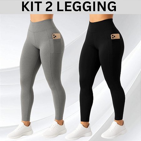 Kit 2 Calça Legging Feminino Bolso lateral Feminina Suplex Cós Largo Academia Fitness Crossfit Verão 2026