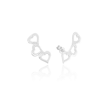 Brinco Ear Cuff  Corações Vazados em Prata 925