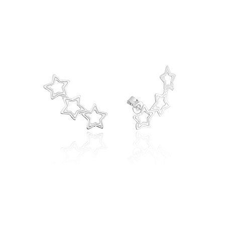 Brinco Ear Cuff Estrelas Vazadas em Prata 925