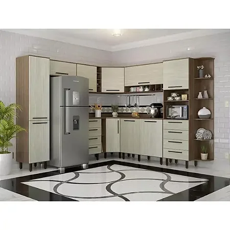 Cozinha Compacta 12 Peças 10 Portas 8 Gavetas Evolution Plus Tannat/Legno Crema