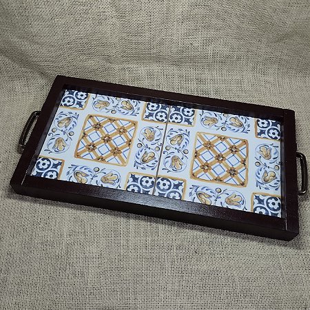 Bandeja com Azulejo (madeira maciça e azulejo de verdade) 44x23cm