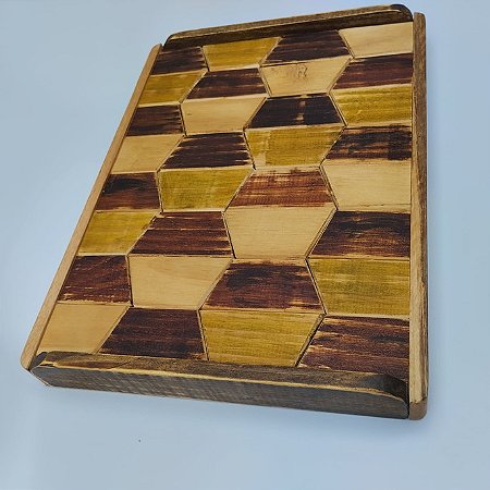 Bandeja em Madeira Maciça 0 Marchetaria (35x26x4cm) + Brinde (porta panos de prato)
