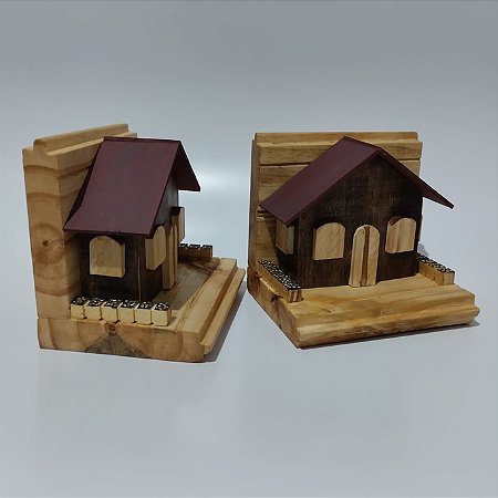 Aparadores de Livros (par) em Madeira Maciça (10,5x13x12cm)