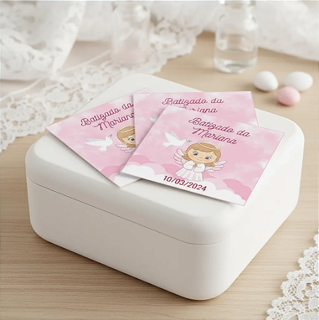30 Adesivo 4x4 cm Batizado Menina Personalizado Rosa