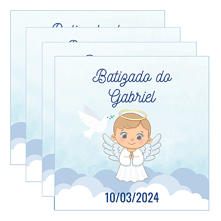 30 Adesivo 4x4 cm Batizado Menino Personalizado Anjinho