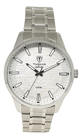 Relogio Masculino de Aco Tuguir Analogico Infinity 23-2229 Prata e Branco Original Certificado com Garantia a Prova D´agua, Caixa Personalizada