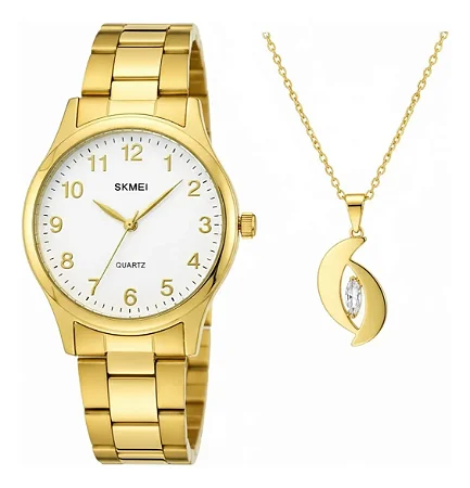 Relogio Feminino Skmei Analogico SK002 Dourado Original Certificado com Garantia a Prova D´agua, Caixa Personalizada