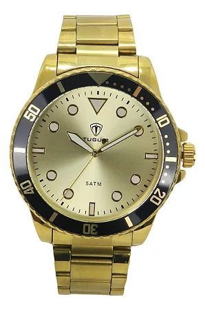 Relogio Masculino Tuguir Analogico TG157-8C Dourado e Dourado e Preto Original Certificado com Garantia a Prova D´agua, Caixa Personalizada