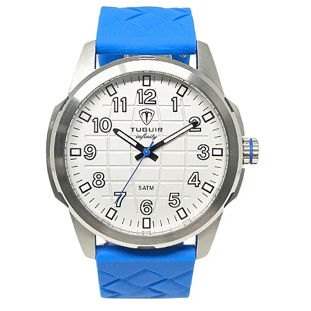 Relógio Masculino de Aço Tuguir Analógico Infinity 23-2236 Prata e Azul Original