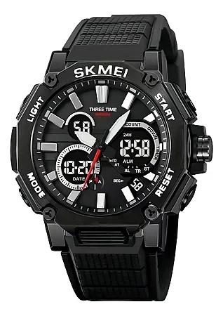 Relógio Masculino Skmei 2219 Anadigi Esportivo Militar Preto Quadrado Resistente Água 5atm Natação Digital Analógico Luz Verde Alarme Cronômetro