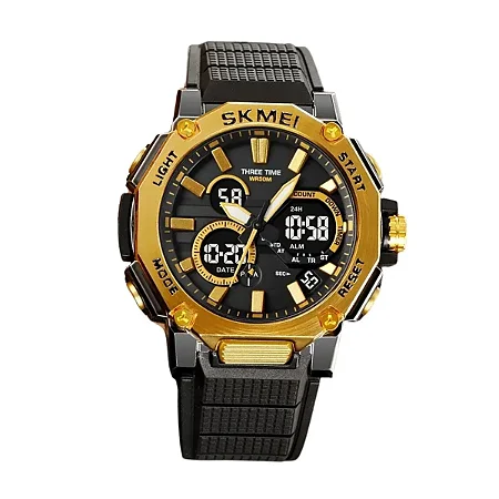 Relógio Masculino Skmei 2219gd Anadigi Preto Dourado Preto Original