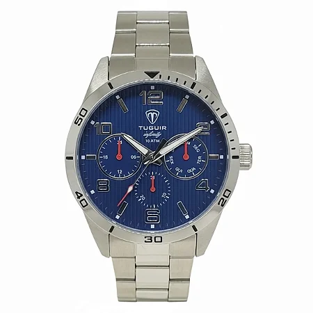 Relógio Masculino de Aço MultiFunção Tuguir Analógico Infinity TGI37056 Prata e Azul 10ATM