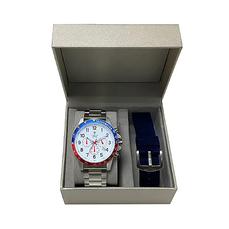 Relógio Cronógrafo Masculino de Aço Tuguir Analógico Infinity TGI37031 Prata e Branco 5ATM