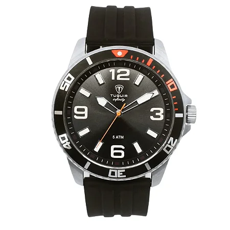 Relógio Masculino de Aço Tuguir Analógico Infinity 9169C Prata e Preto e Laranja 5ATM
