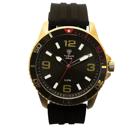 Relógio Masculino de Aço Tuguir Analógico Infinity 9169C Dourado e Preto e Vermelho 5 ATM