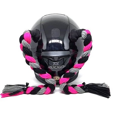 40cm - Par de Tranças para Capacete - Preto, Rosa e Cinza