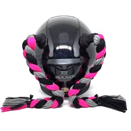 70cm - Par de Tranças para Capacete - Preto, Rosa e Cinza